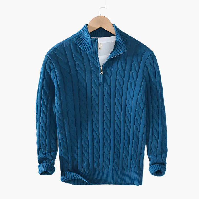 Pull à col zippé style torsadé pour homme – Élégance classique et confort pour toutes les saisons