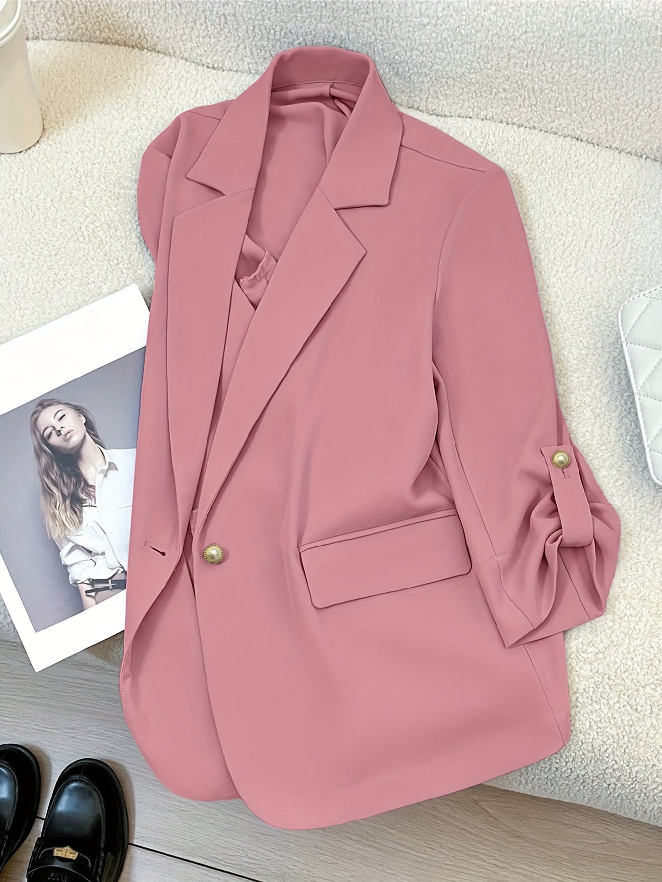 Elegant dameblazer med lange ærmer, afslappet stil til kontor eller udgang