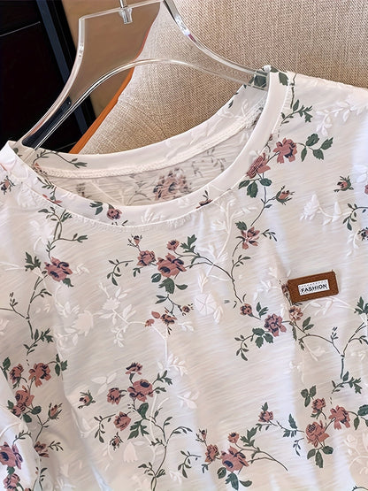 T-shirt femme à manches courtes style chic avec motif floral – Idéal pour le printemps et l'été