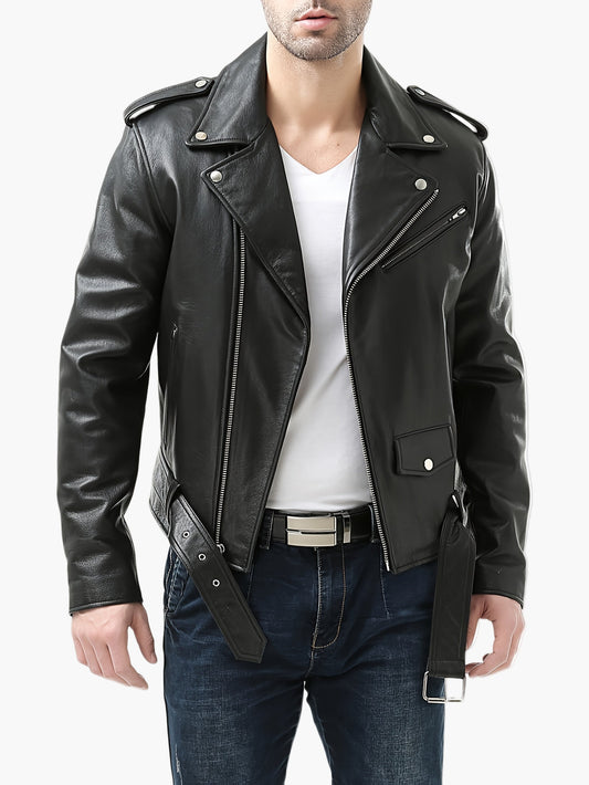 Veste Motard Homme Style Vintage à Fermeture Zippée pour Look Urbain