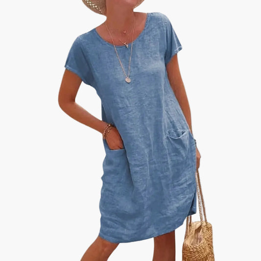 Vestito estivo donna casual a maniche corte con tasche – Stile ideale per la spiaggia e le vacanze