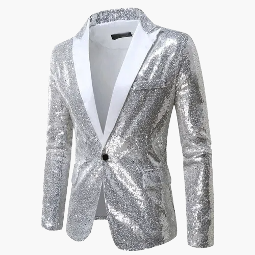 Veste de soirée homme style smoking, motif géométrique brillant, idéale pour fêtes et événements élégants