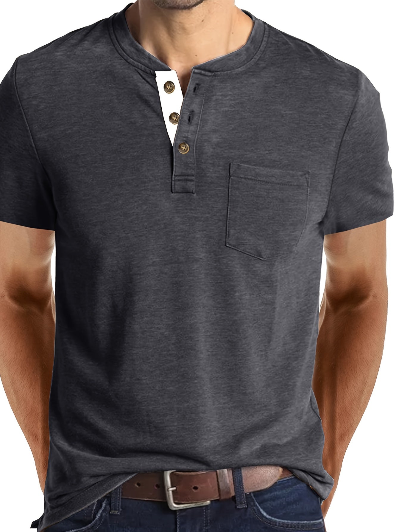 T-shirt à col tunisien décontracté pour homme – Style moderne pour usage quotidien