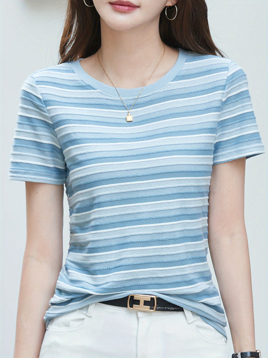 T-shirt Femme Style Décontracté à Rayures pour l'Été