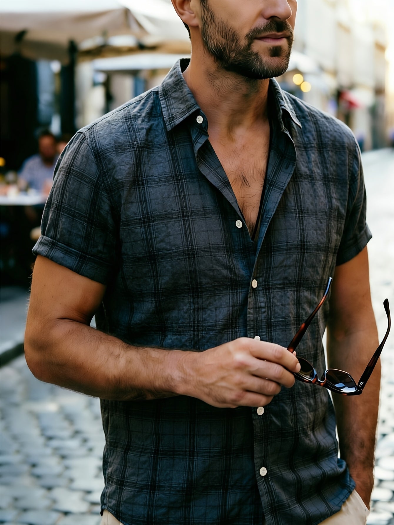 Chemise décontractée à carreaux pour homme – Style estival polyvalent