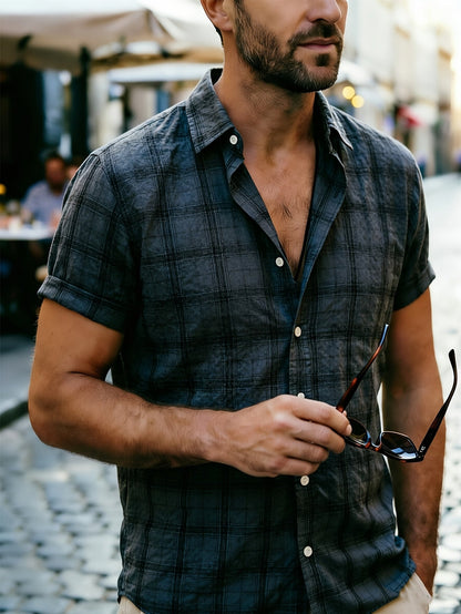 Chemise décontractée à carreaux pour homme – Style estival polyvalent