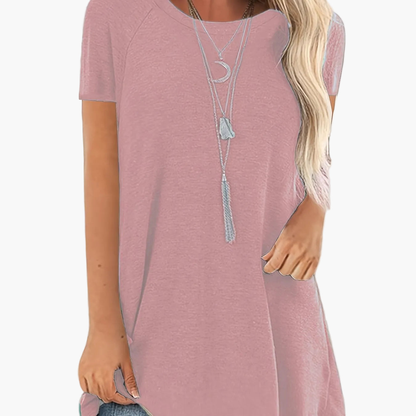T-shirt lunga casual donna maniche corte collo tondo stile ampio per uso quotidiano