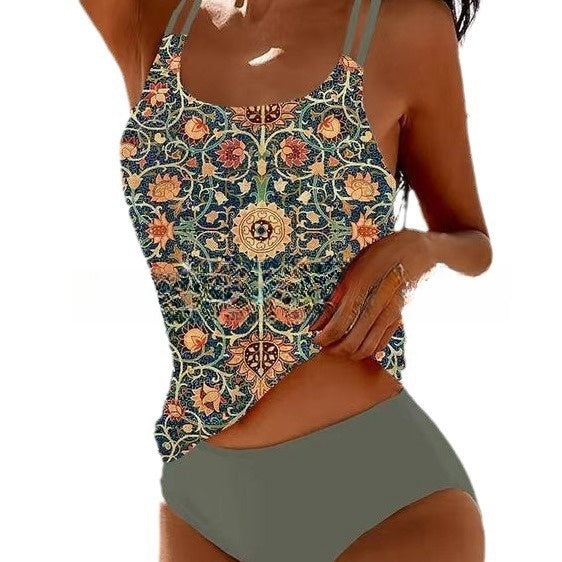 Tankini Femme Style Bohème Rétro – Maillot de Bain Deux Pièces Confortable pour Plage et Piscine