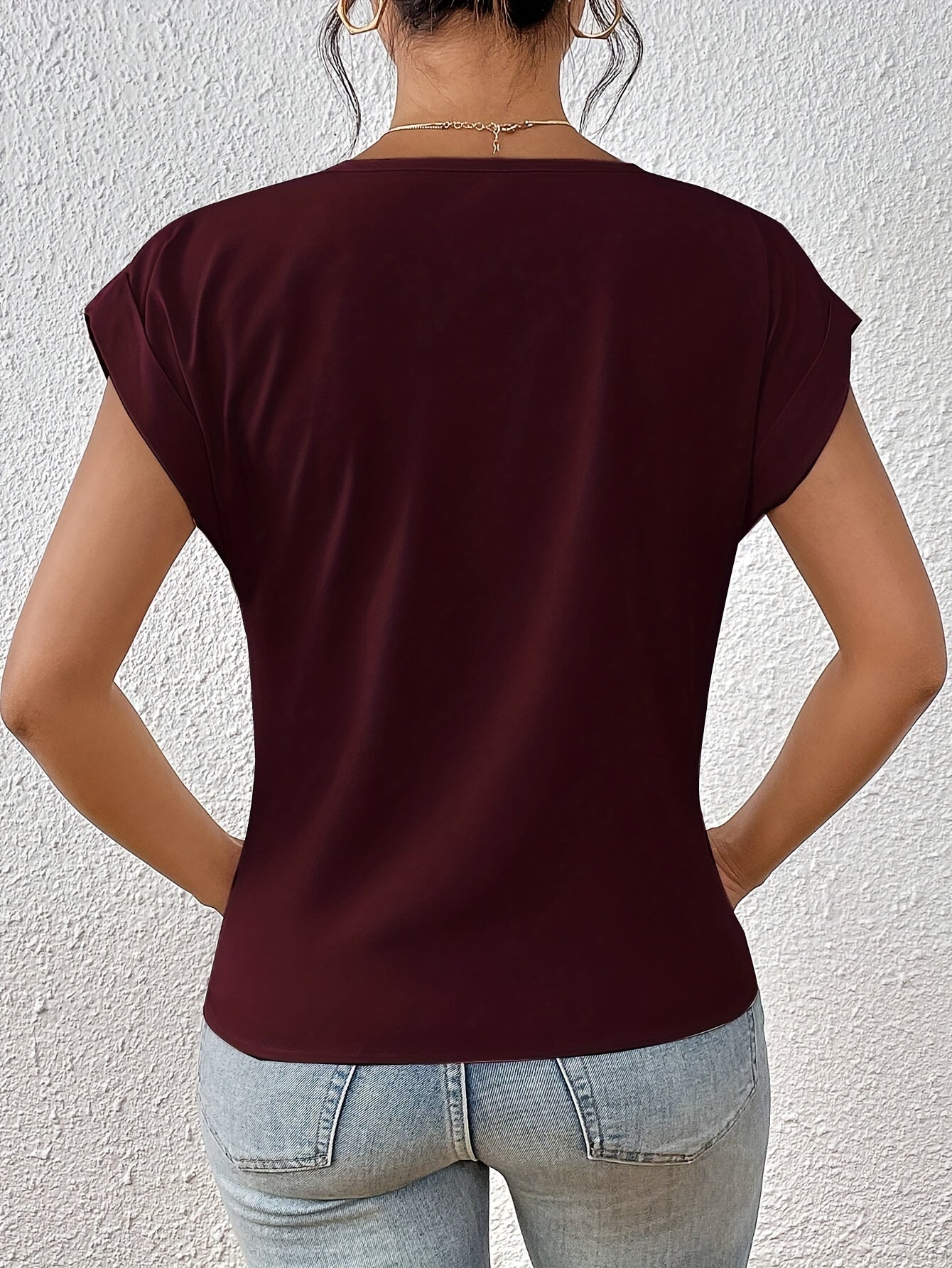 Elegant Women's Blouse Casual Style V-Neck Short Sleeves for Office and Outings