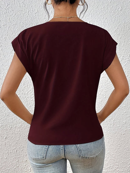 Elegant Women's Blouse Casual Style V-Neck Short Sleeves for Office and Outings