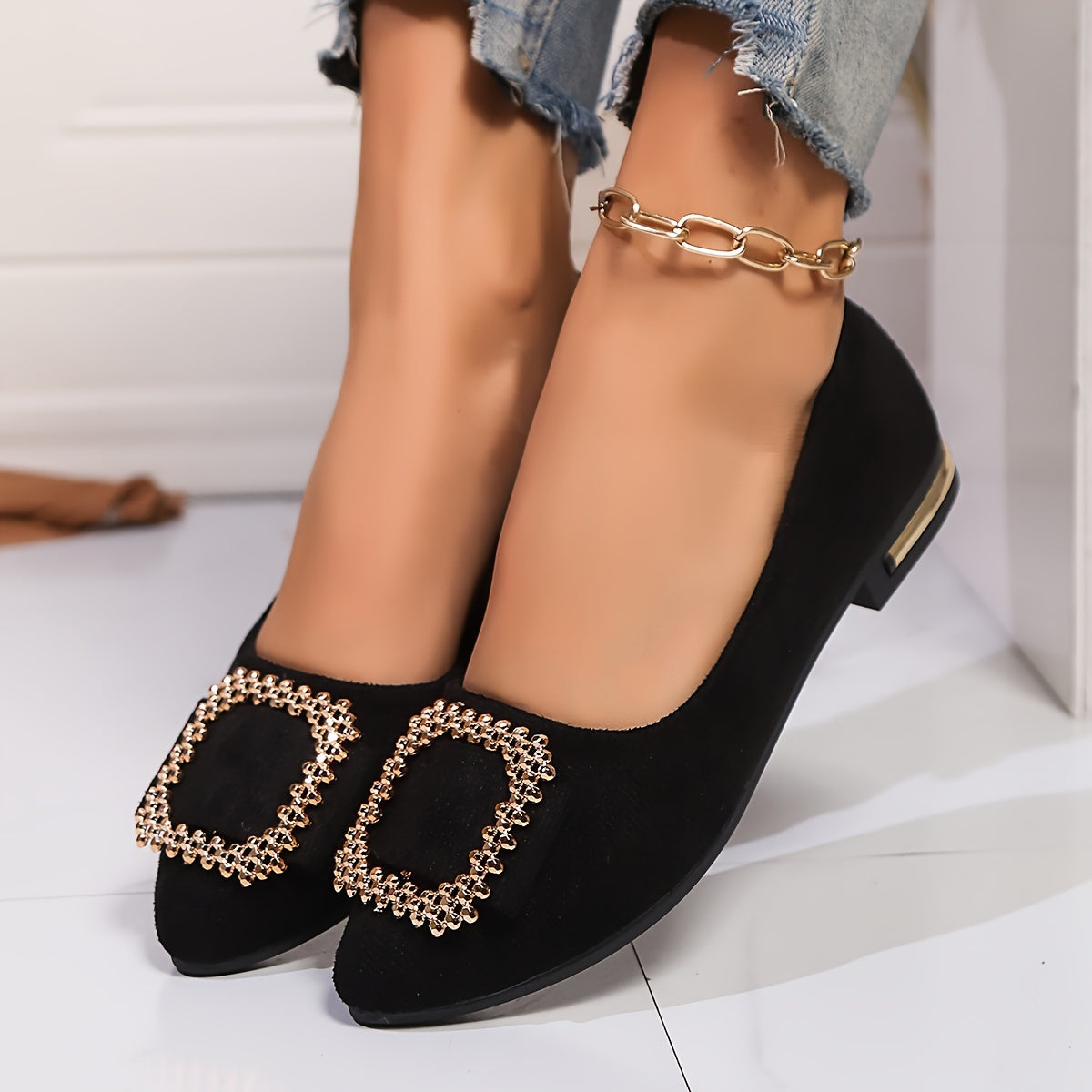 Ballerines élégantes à bout pointu pour femme avec boucle ornementale – Style chic et raffiné pour toutes occasions