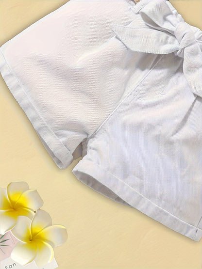 Krótkie damskie spodnie z wysokim stanem w stylu paperbag z paskiem i eleganckim wiązaniem na lato
