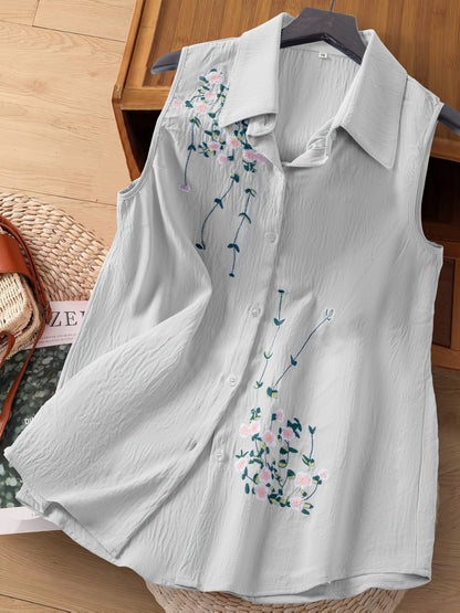 Ærmeløs damebluse i elegant stil med blomsterbroderi - Til daglig brug eller kontor