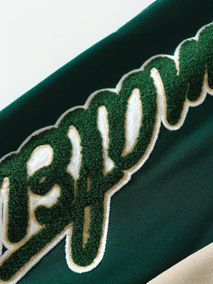 Varsitystijl universiteitsset voor heren, casual sportieve jas en broek, trendy