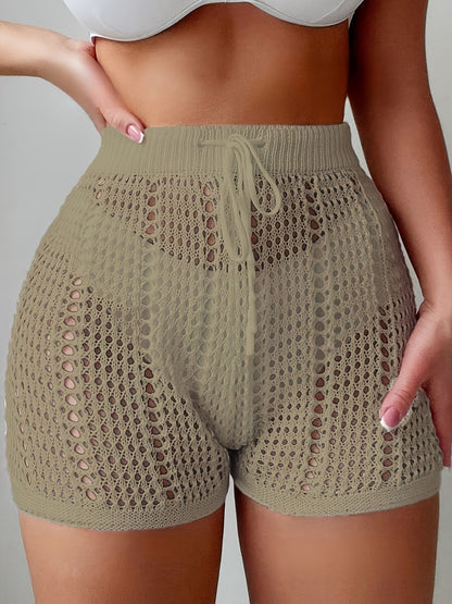 Shorts ajourés taille haute femme style plage décontracté chic pour vacances et loisirs