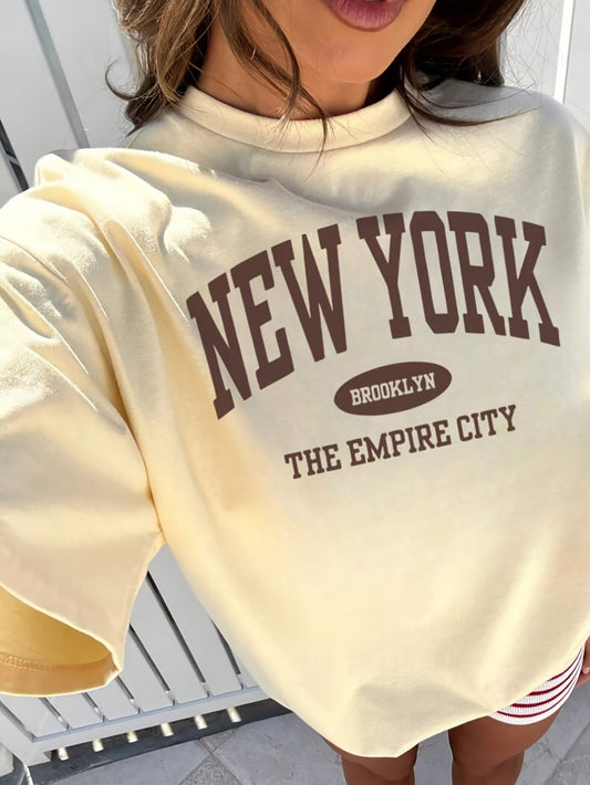 T-shirt femme style universitaire New York Brooklyn The Empire City à manches courtes