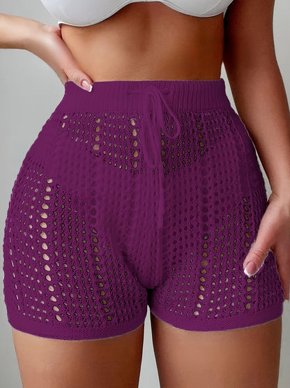 Shorts ajourés taille haute femme style plage décontracté chic pour vacances et loisirs