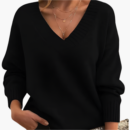 Pull col V chic femme pour l'hiver, style élégant et décontracté à manches longues
