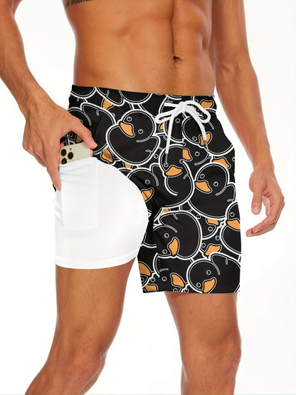 Short de bain homme motif canard jaune style amusant pour piscine et plage