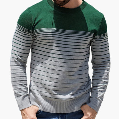 Pull à rayures pour homme style casual – Manches longues, col rond, idéal pour le printemps et l'automne