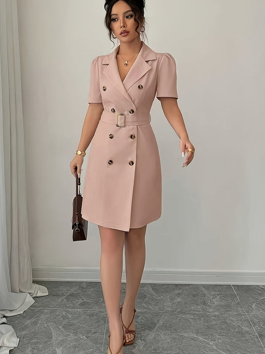 Robe blazer femme élégante à manches courtes style double boutonnage pour bureau et occasions spéciales