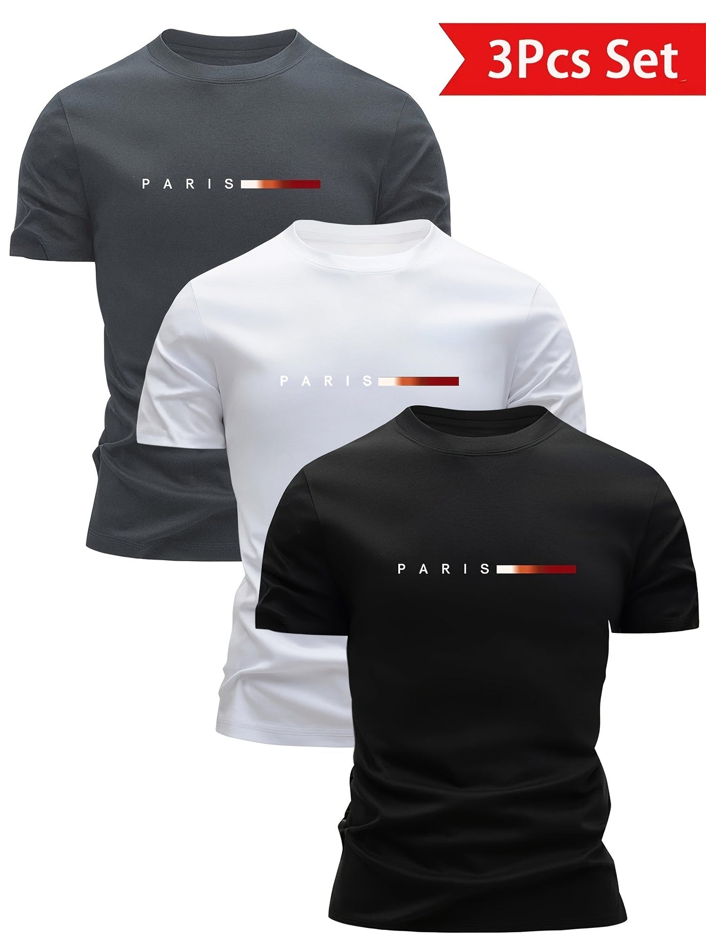 Lot de 3 T-shirts Homme Style Moderne "PARIS" – Idéal Pour le Quotidien et le Sport