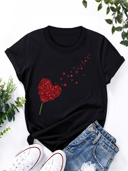 T-shirt Donna Stile Casual con Stampa Cuore Volante per un Look Estivo e Moderno