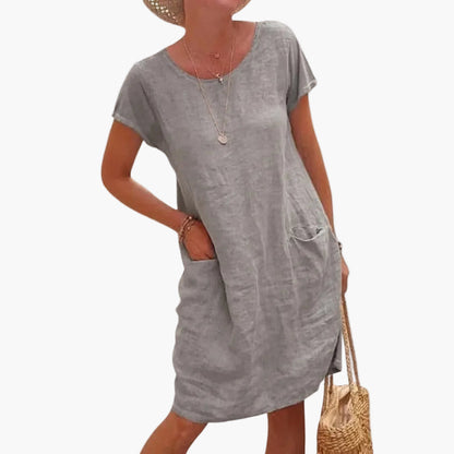 Vestito estivo donna casual a maniche corte con tasche – Stile ideale per la spiaggia e le vacanze