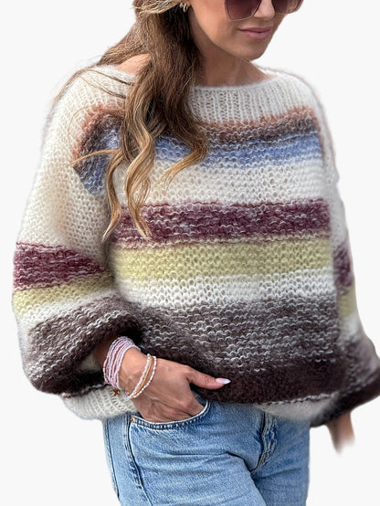 Pull femme élégant à rayures style décontracté pour automne/hiver