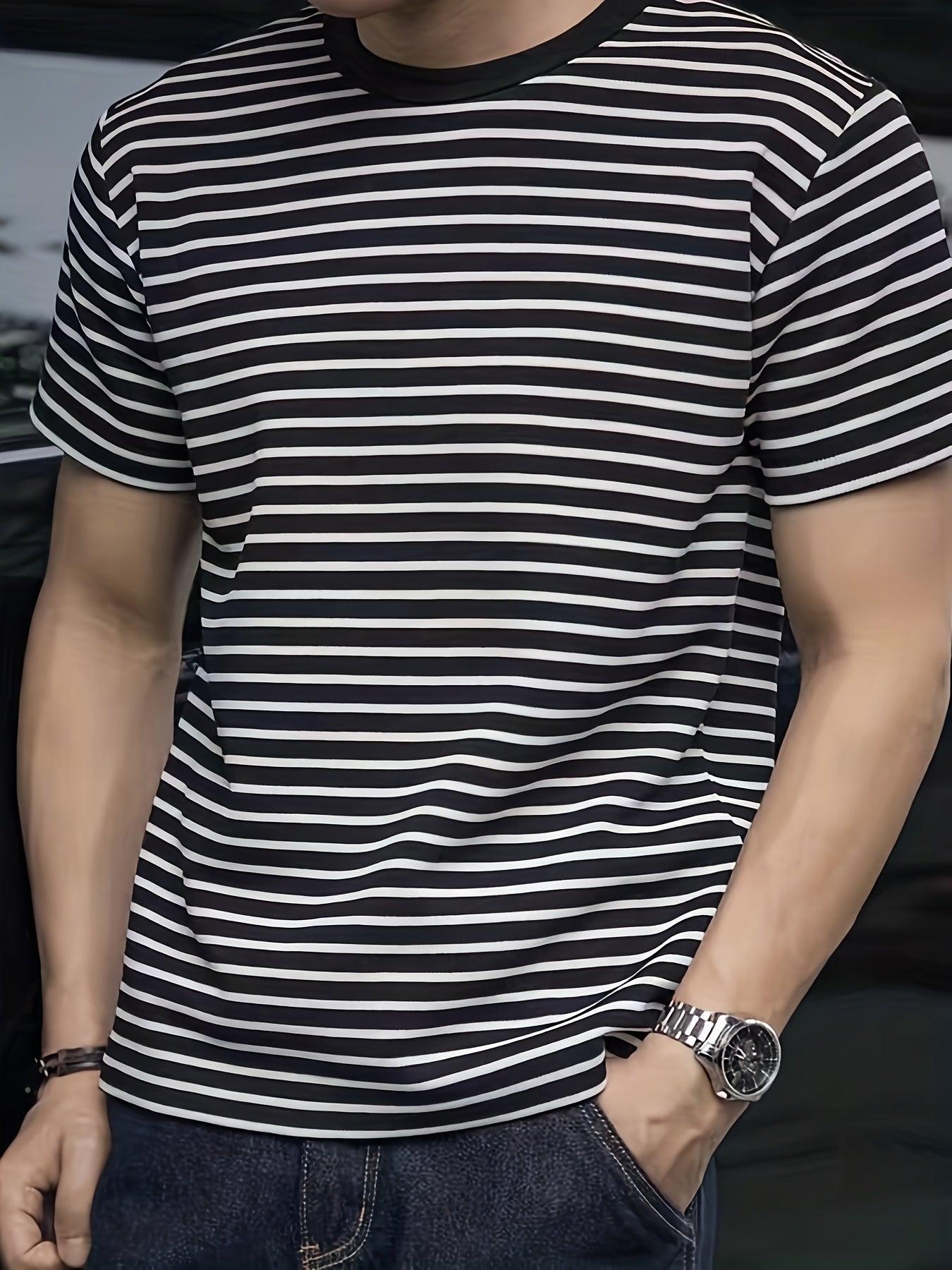 T-shirt a righe orizzontali uomo stile casual moderno maniche corte