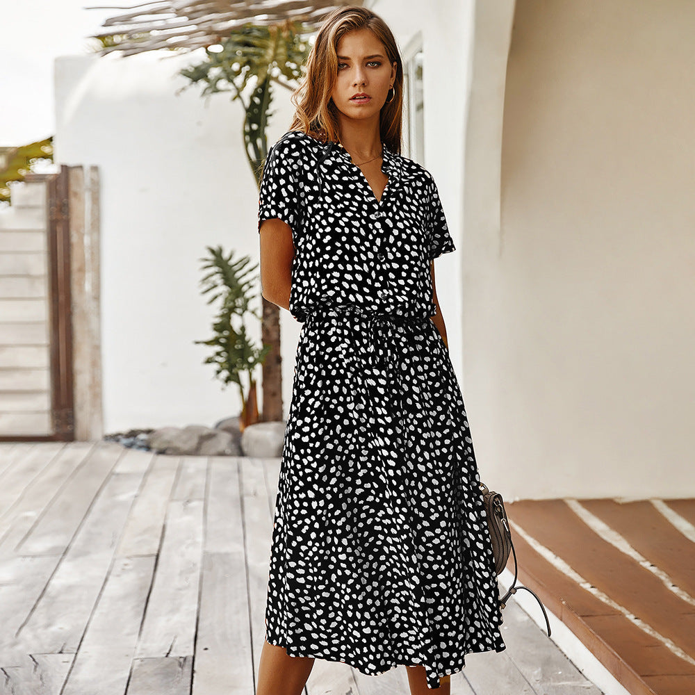 Robe midi femme style décontracté à pois, idéale pour l'été et les sorties