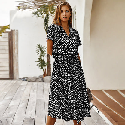 Robe midi femme style décontracté à pois, idéale pour l'été et les sorties