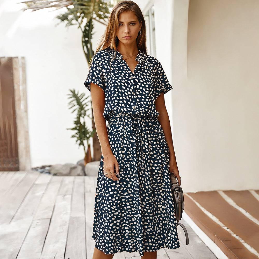 Robe midi femme style décontracté à pois, idéale pour l'été et les sorties
