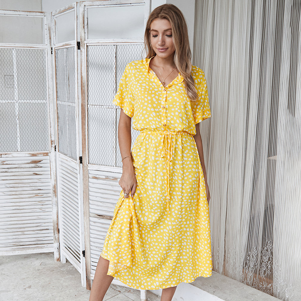 Robe midi femme style décontracté à pois, idéale pour l'été et les sorties