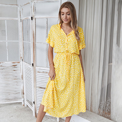 Robe midi femme style décontracté à pois, idéale pour l'été et les sorties