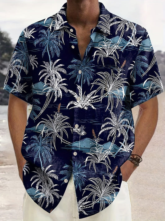 Men's casual Hawaiian shirt, tropical print beach style for summer