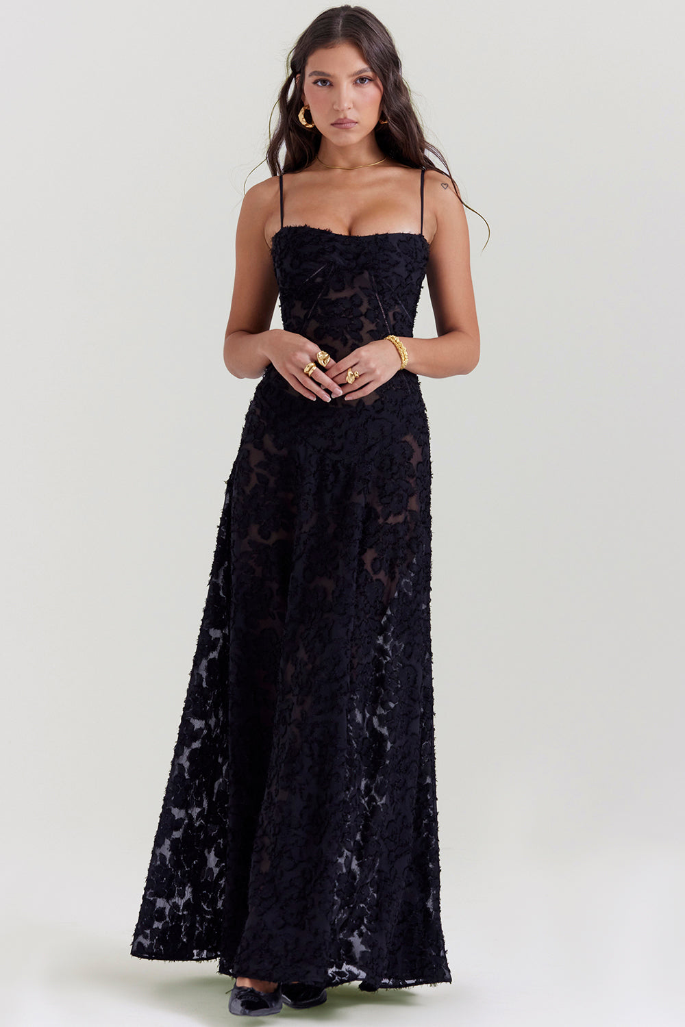 Miranda – Robe Maxi avec Dentelle Florale au Dos