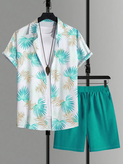 Completo estivo casual uomo stile tropicale – Camicia maniche corte e pantaloncini – Ideale per spiaggia e vacanze