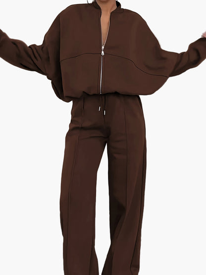 Ensemble décontracté femme deux pièces à fermeture zippée pour loisirs et détente