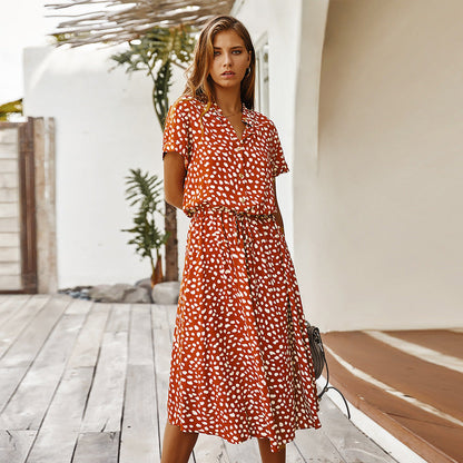 Robe midi femme style décontracté à pois, idéale pour l'été et les sorties