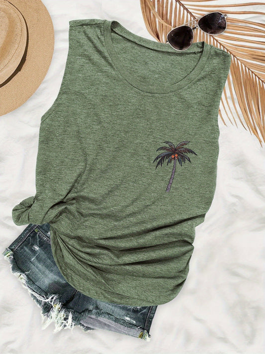 Débardeur d'été style vacances femme avec imprimé palmier – Look décontracté plage
