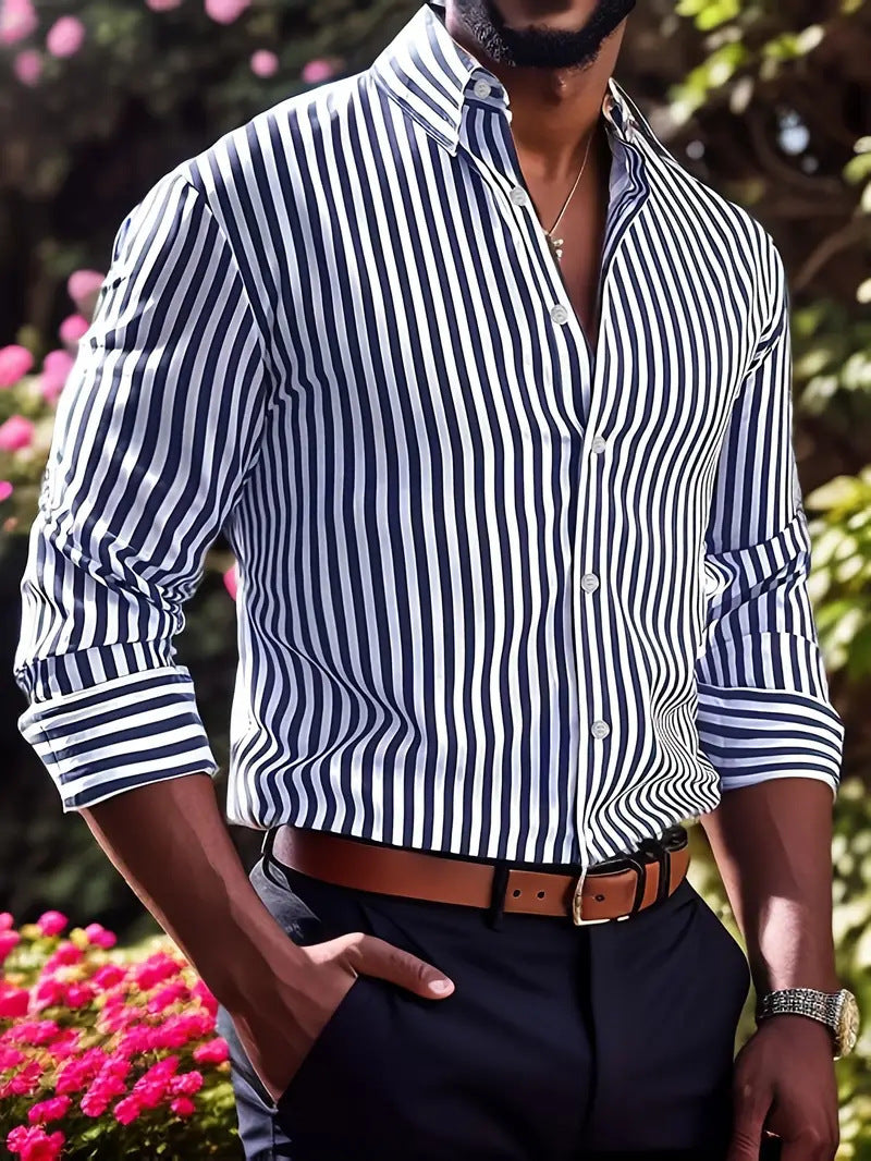 Chemise homme élégante à rayures verticales coupe décontractée style urbain