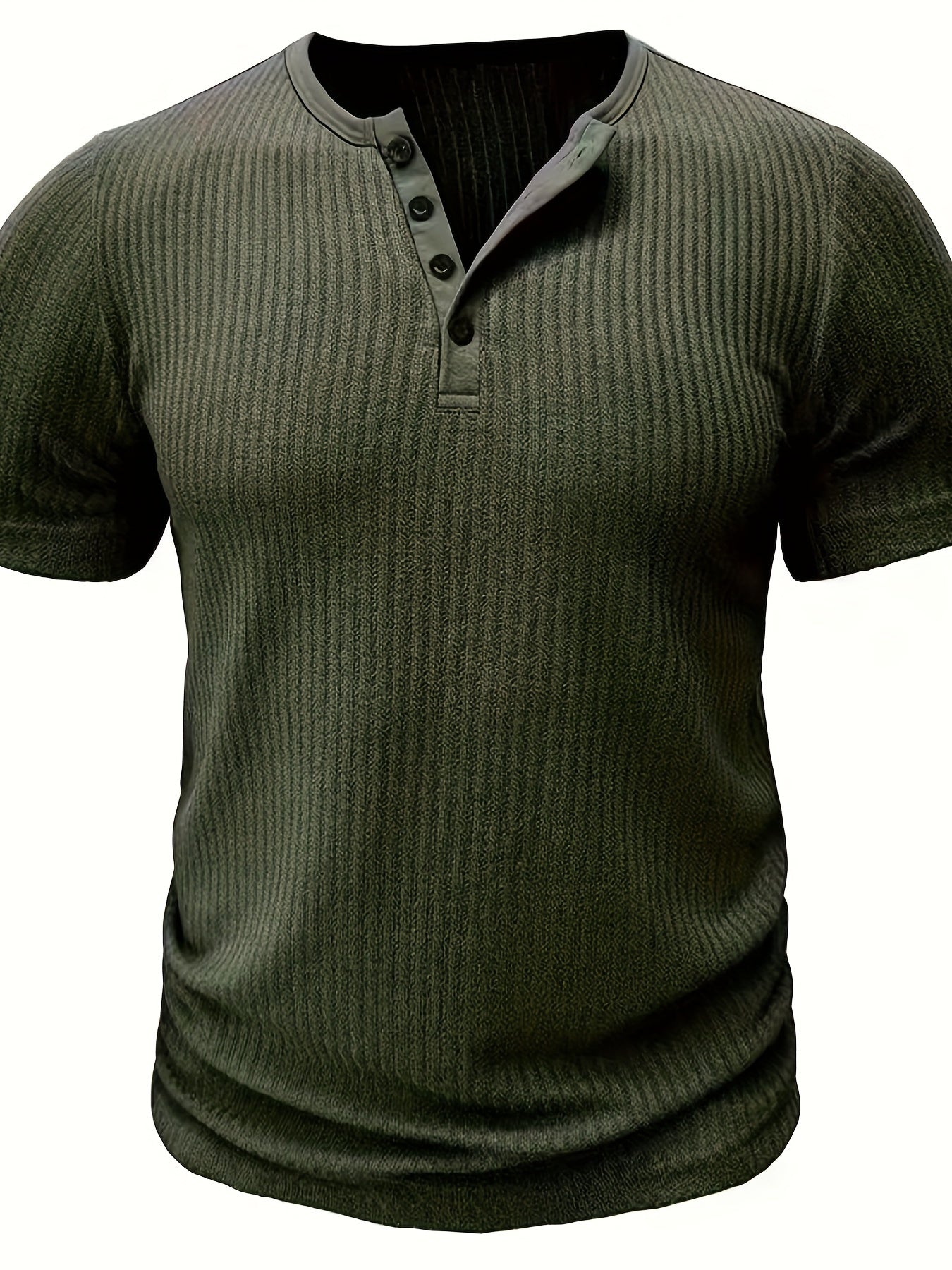 T-shirt casual a maniche corte da uomo stile Henley con bottoni a righe
