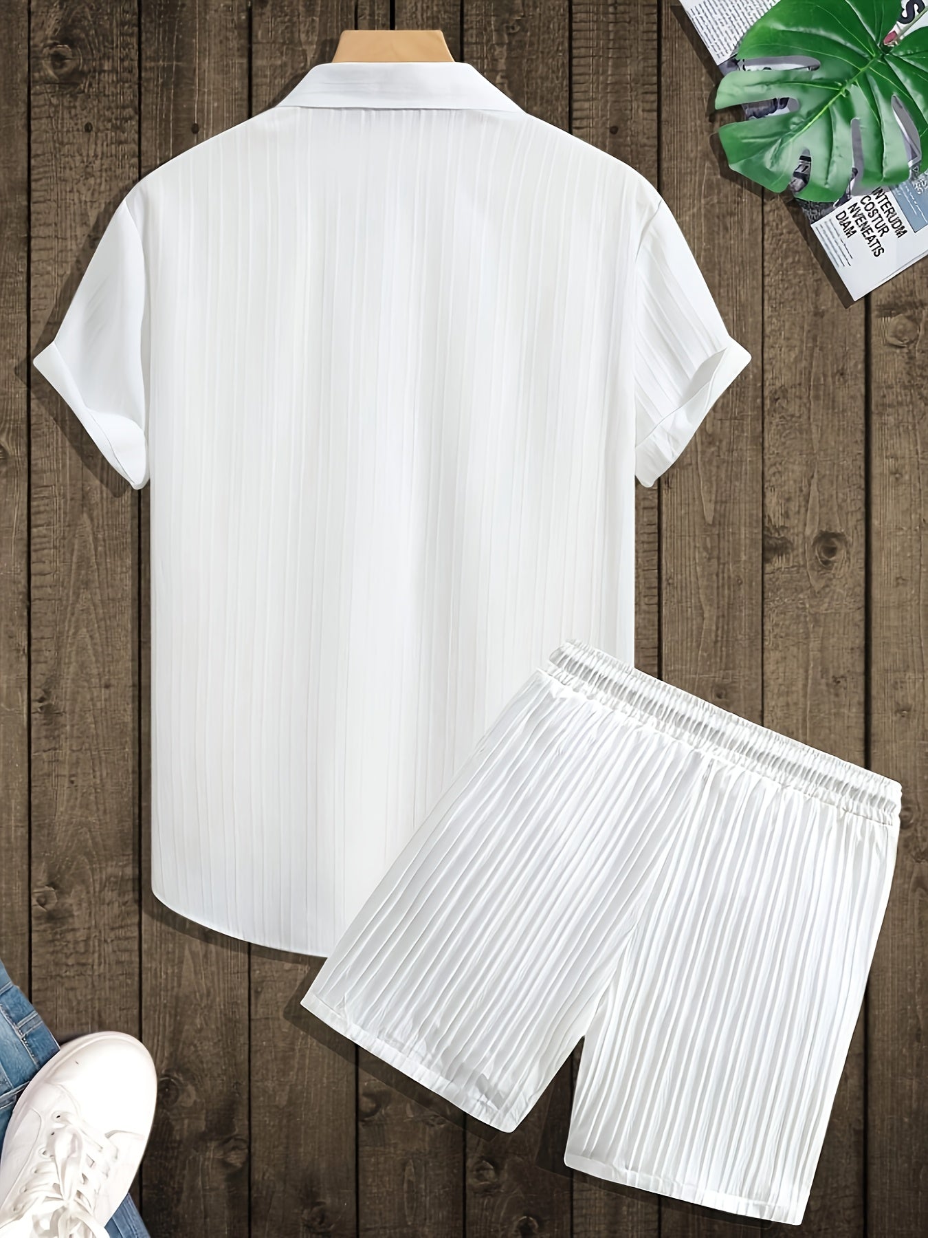 Men's Casual Shirt and Shorts Set Pleated Style - Chic and Modern Summer Look