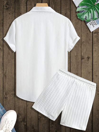 Men's Casual Shirt and Shorts Set Pleated Style - Chic and Modern Summer Look