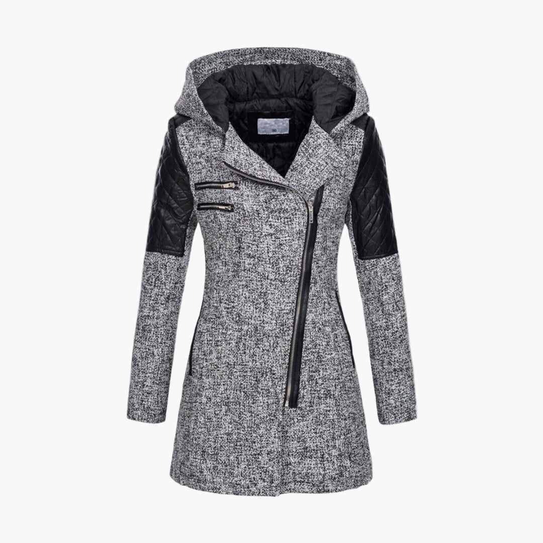 Manteau femme style tweed capuche, élégant et moderne pour l’hiver