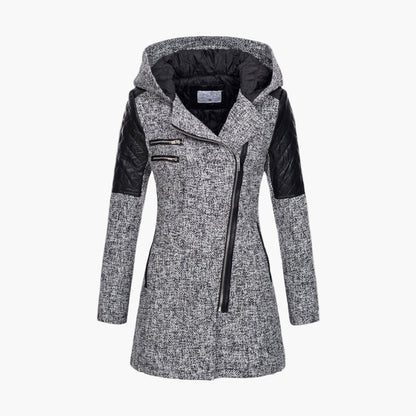 Manteau femme style tweed capuche, élégant et moderne pour l’hiver