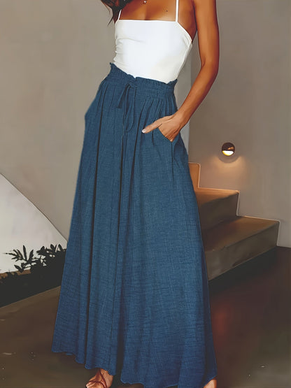 Jupe longue large taille haute avec poches pour femme – Style décontracté chic printemps/été
