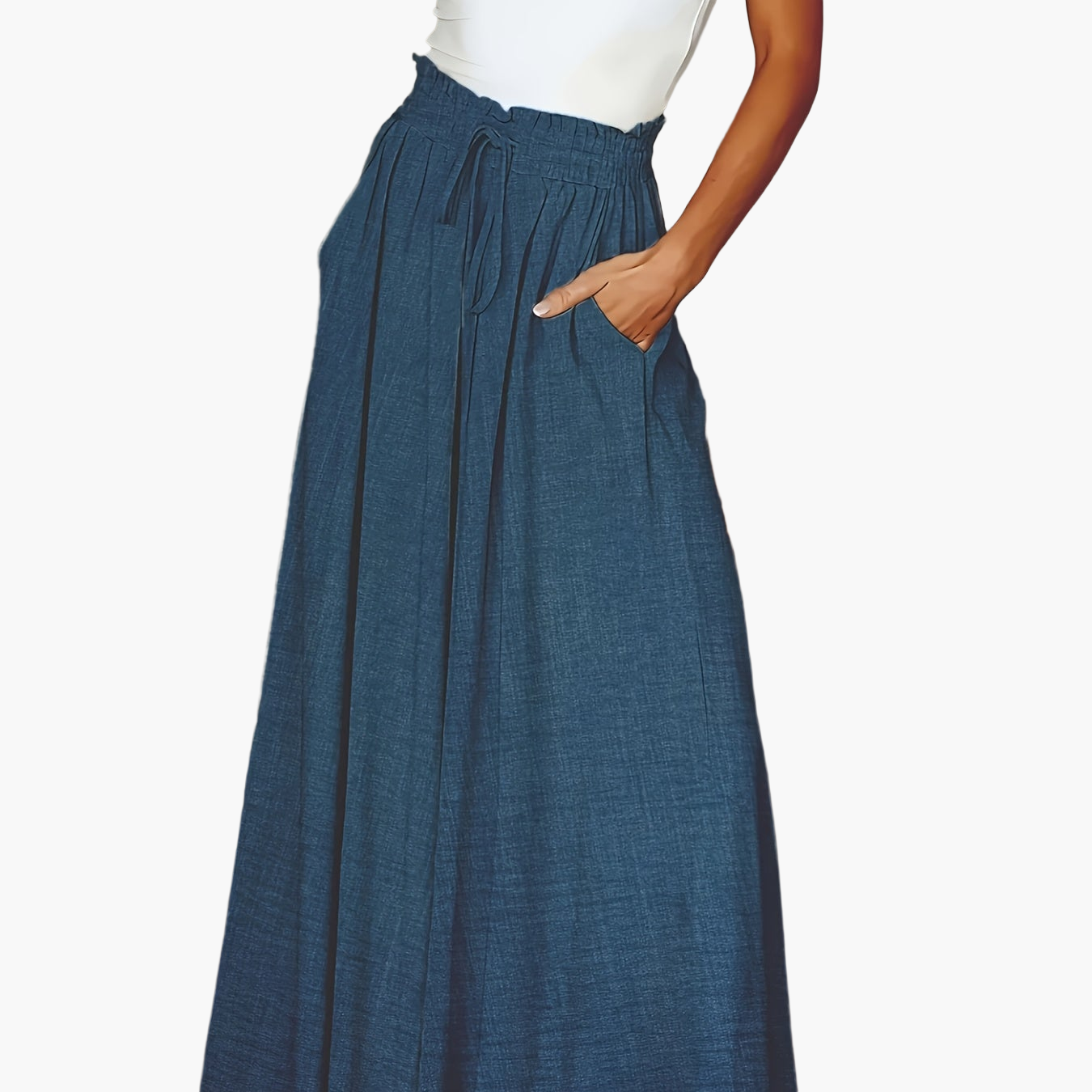 Jupe longue large taille haute avec poches pour femme – Style décontracté chic printemps/été