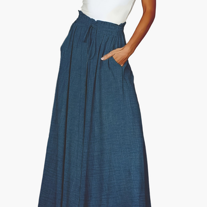 Jupe longue large taille haute avec poches pour femme – Style décontracté chic printemps/été